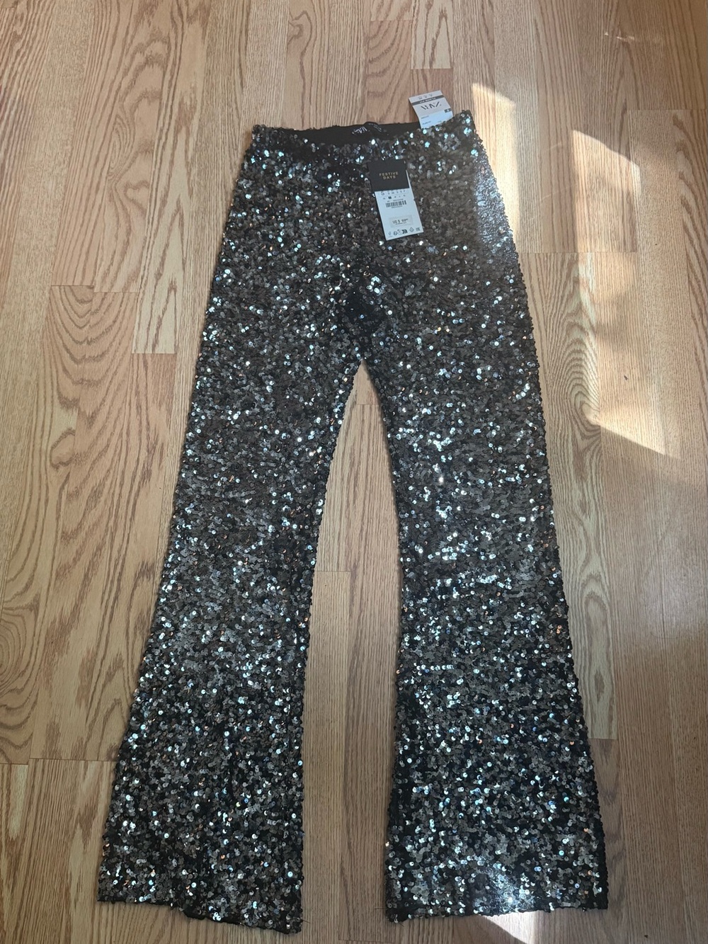 Zara Black Sequin Wide-Leg Pants